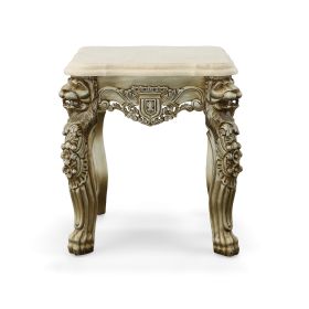 Platine Lion End Table With Marble Top