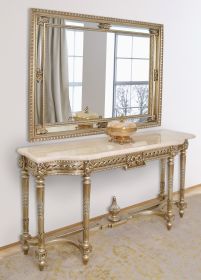 Grand Carved Console And Mirror Set Of 2 68"W With Marble Top-Platine