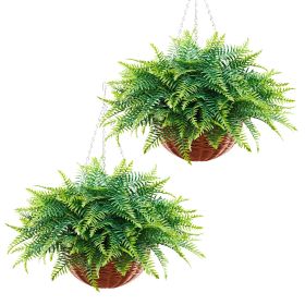 Artificial Ferns, 2 Pcs Fake Hanging Boston Fern Bush Plant with 23 Inch Hanging Length, Plastic Faux Greenery for Indoor and Outdoor Decor, For Wall