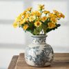 Blue and White Vintage Vase | 6 Inch Ceramic Chinoiserie Floral | Retro Ice Cracked Blue and White Porcelain Vase for Table, Living Room