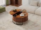 31.5" Round Coffee Table with Storage,Fluted Lift Top Center Table, Midcentury Modern Flip-top Curved Table for Living Room,Walnut