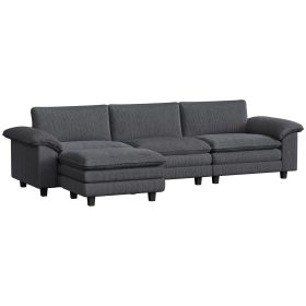Sectional Sofa, L Shaped Couch with Deep Seat, Movable Ottoman and Pillow-top Armrests, Dark Gray