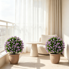 2 Pack Artificial Eucalyptus Topiary Trees with Cement Planter for Home Decor Evergreen Faux Eucalyptus Plants with Blooming Flowers