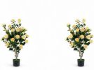 Set of 2 39.5-Inch Artificial Camellia Trees with Orange Blossoms in Cement Pots for Home Decor