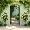 Set of 2 39.5-Inch Artificial Camellia Trees with Orange Blossoms in Cement Pots for Home Decor