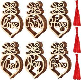 36 Pcs Wooden Christmas Tree Ornaments Religious Christmas Wooden Hollow Ornaments Hanging Tags Letter Decorations