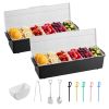 Ice Cooled Condiment Serving Container, 6 Compartments Chilled Server, Fruit Veggie Condiment Caddy, Plastic Garnish Station Lid Dispenser Tray