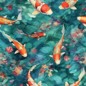 Teal Blue Green Orange Fish Pond Watercolor Purple Pink Flowers Peel and Stick Wallpaper Stick on Contact Paper Vintage Wall Paper Easy Peel Off for n
