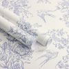 Cream White and Blue Peel and Stick Wallpaper Vintage Floral Contact Paper 16.9"x 118.1" Blue Floral Wallpaper Peel and Stick Birds Self Adhesive Remo