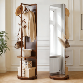 70"x19"Full Length Mirror with Stand,Coat Rack with Mirror,Solid Wood Floor Mirror,Swivel Mirrorfor Bedroom, Living Room, Cloakroom