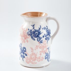 Floral Pattern Flower Pitcher Vase, Farmhouse vase with Handle, Ceramic Modern Pitcher Vase for Home Décor, Cute Water Jug.