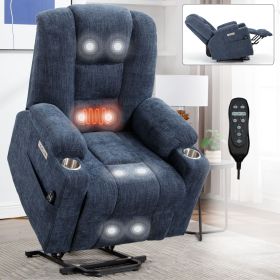 Power Lift Recliner Chair with Massage and Heat for Elderly, Overstuffed Wide Recliners, Heavy Duty Motion Mechanism with USB and Type C Ports