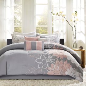 Printed Cotton Sateen Comforter Set Grey/Peach King