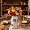 Floral Pattern Flower Pitcher Vase, Farmhouse vase with Handle, Ceramic Modern Pitcher Vase for Home Décor, Cute Water Jug.