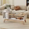 43 Inch Coffee Table with Stepped Tabletop and Storage Compartments