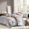Printed Cotton Sateen Comforter Set Grey/Peach King