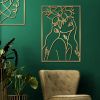 4 Pack Gold Wall Art Decor, Female Flower Face Lover Minimalist Décor Single Line Art Wall Décor, Real Metal Wall Art