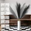 8 Pcs Black Faux Pampas Grass Decor 35' Fluffy Tall Artificial Colored Pampas Grass Large Fake Pompous Grass Stems White Flower Arrangement Floor Vase