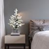 2FT Pre-lit Potted Snow Flocked Christmas Tree Mini Small Artificial Xmas Tree & 30 Lights and 189 PE&PVC Branch Tips for Front Door, Porch