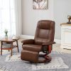 Faux Leather Manual Recliner, Adjustable Swivel Lounge Chair with Footrest, Armrest and Wrapped Wood Base for Living Room, Brown