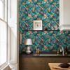 Teal Blue Green Orange Fish Pond Watercolor Purple Pink Flowers Peel and Stick Wallpaper Stick on Contact Paper Vintage Wall Paper Easy Peel Off for n