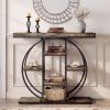 39.4" Console Table with Storage Shelves, Industrial Sofa Table for Living Room, Hallway, Rustic Oak