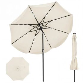 10 Ft Solar Powered Patio Umbrella With 24 LED Lights, Beige Outdoor Market Umbrella (Option: defaulttitle)