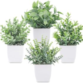 Fake Plants Mini Artificial Greenery Potted Plants For Home Decor Indoor Office Table Room Farmhouse Bathroom Decor (Option: Green)