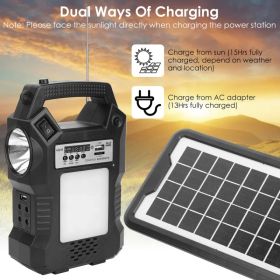Portable Solar Power Station Rechargeable Backup Power Bank w/Flashlight 3 Lighting Bulbs For Camping Outage Garden Lamp (Option: As pic)