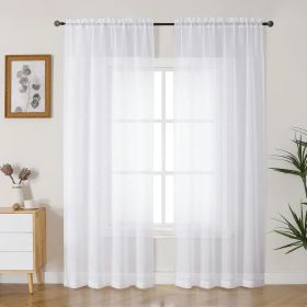 White Sheer Curtain 2 Piece Set, Lightweight Window Panels for Soft Light Filtering Privacy, Easy Care (Option: White)