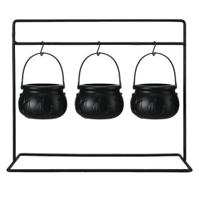 3 Witches Cauldron Serving Bowls On Rack Black Plastic Candy Bucket Cauldron For Indoor Outdoor Home Kitchen Decoration (Option: Default)