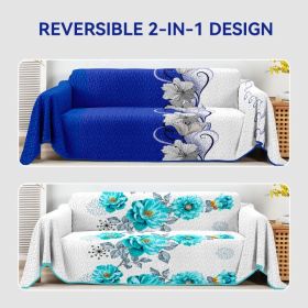 Reversible Quilted Sofa Bed Cover (1-4 Seater) - Microfiber Sofa Protector & Lightweight Comforter (Dual Floral Prints) (Option: 3 Seater)