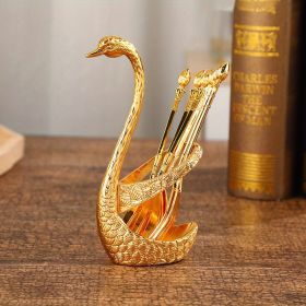1pc; Coffee Dessert Spoon Set; Fruit Cake Coffee Tea Spoon; Swan Shaped Base Holder Cutlery Set; Zinc Alloy Metal Tableware (Color: golden, size: 16cmSwan Fork)