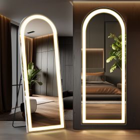 3 Color Lighting Mirror with LED Lights, 64"x21" Lighted Floor Standing Mirror with Stand, Wall Mounted Hanging (size: rounded corners/26'71)