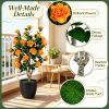 39.5 Inch Artificial Camellia Tree with Orange Blossoms in Cement Pot for Home Decor Faux Plant with Realistic Flowers