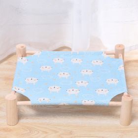 Cat & Dog Hammock Bed – Wooden Elevated Pet Cot with Breathable Mesh – Raised Cat Bed for Small Pets (Color: Blue Rabbit)