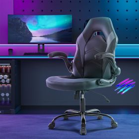 Ergonomic Office Computer Home Gaming Desk Chair Adjustable PU Leather Racing Chair Flip-up Armrest For Christmas Furniture (Color: Gray)