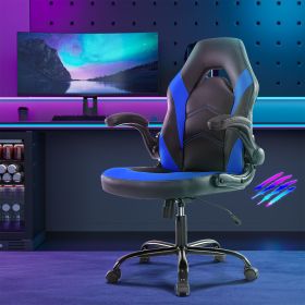 Ergonomic Office Computer Home Gaming Desk Chair Adjustable PU Leather Racing Chair Flip-up Armrest For Christmas Furniture (Color: Blue)