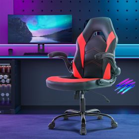 Ergonomic Office Computer Home Gaming Desk Chair Adjustable PU Leather Racing Chair Flip-up Armrest For Christmas Furniture (Color: Red)