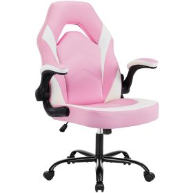 Ergonomic Office Computer Home Gaming Desk Chair Adjustable PU Leather Racing Chair Flip-up Armrest For Christmas Furniture (Color: Pink)
