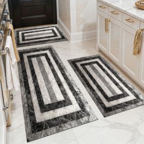 Three-piece kitchen rug set, non-slip and washable, abstract pattern kitchen hallway rug, soft and comfortable, suitable for sinks, floors, entrances (Main Material: Polyester, Main Color: White)