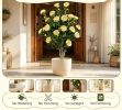 39.5 Inch Artificial Camellia Tree with Orange Blossoms in Cement Pot for Home Decor Faux Plant with Realistic Flowers