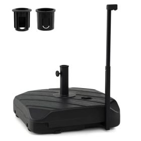 Rolling Fillable Patio Umbrella Base With Foldable Pull Rod & Hidden Wheels, Heavy Duty Water Sand Weighted Umbrella Stand With 2 Adapters For 7. (Option: defaulttitle)