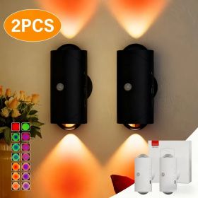 LED Motion Sensor Night Light, 7 Colors Rechargeable Battery Stair Light, Wireless Magnetic Wall Lamp, Cordless LED Wall Night Lights For Steps, (Option: Black2PCS)